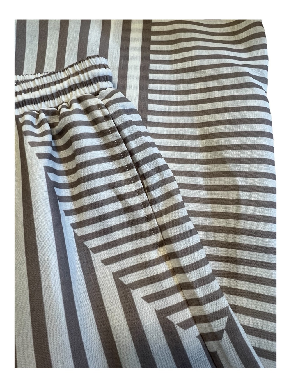 NWT Zaful Khaki White Striped Palazzo Pants Wide Leg Drawstring | Size 4 - Picture 3 of 14